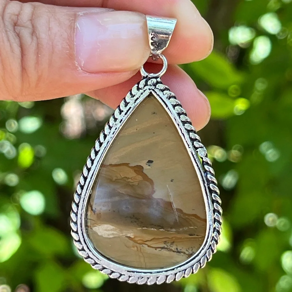 925‎ silver plated scenery picture jasper pendant